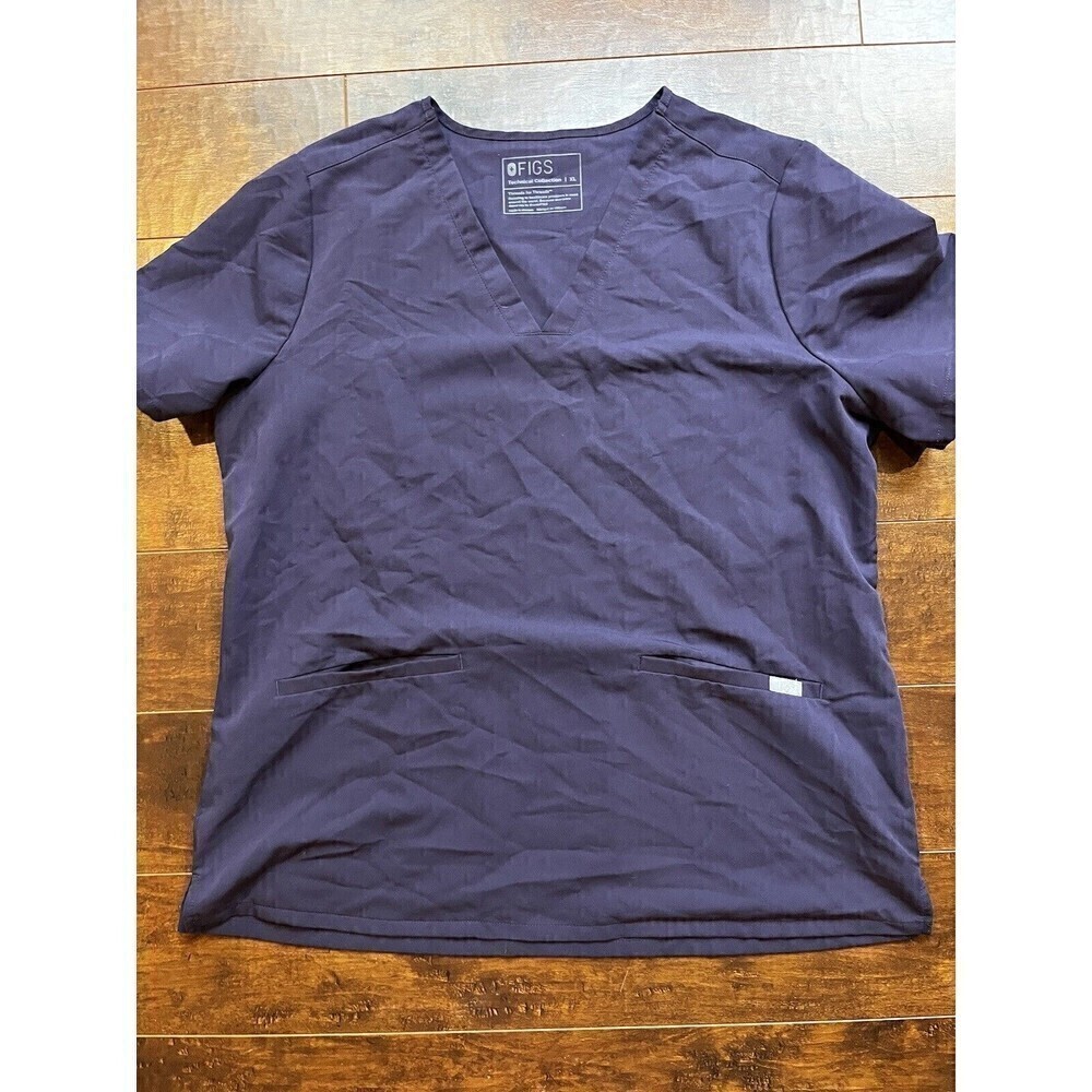 Figs Technical Scub V-Neck 2 Front Pocket Purple Shirt Womens Sz XL